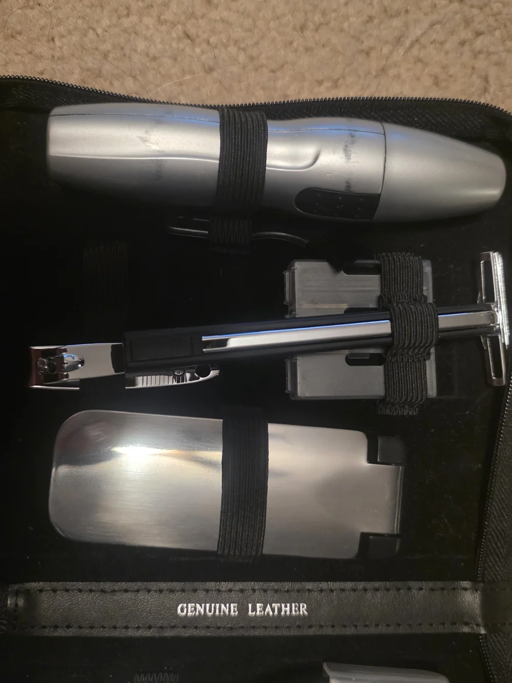 Men's Black Travel Grooming Kit - Stainless Steel Tools